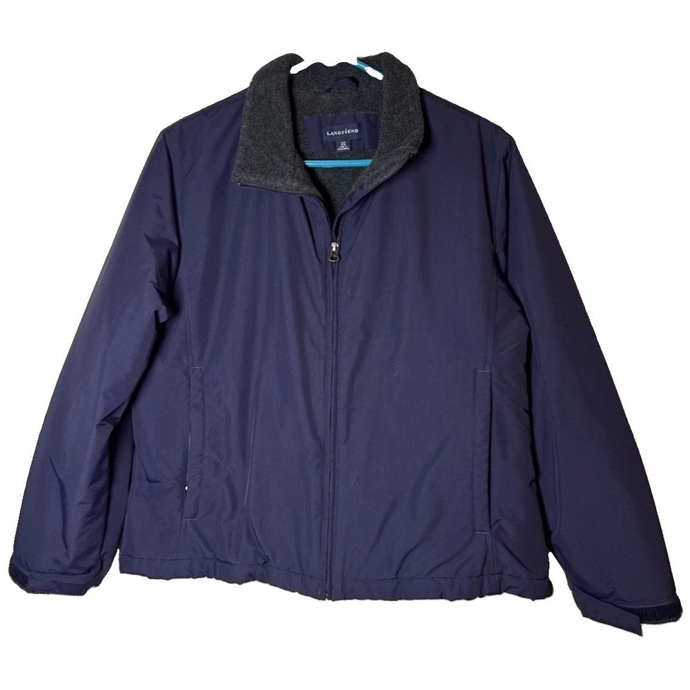 Lands End Jacket Fleece Lined Women's Zip Polartec Dark Blue Med Petite 10/12